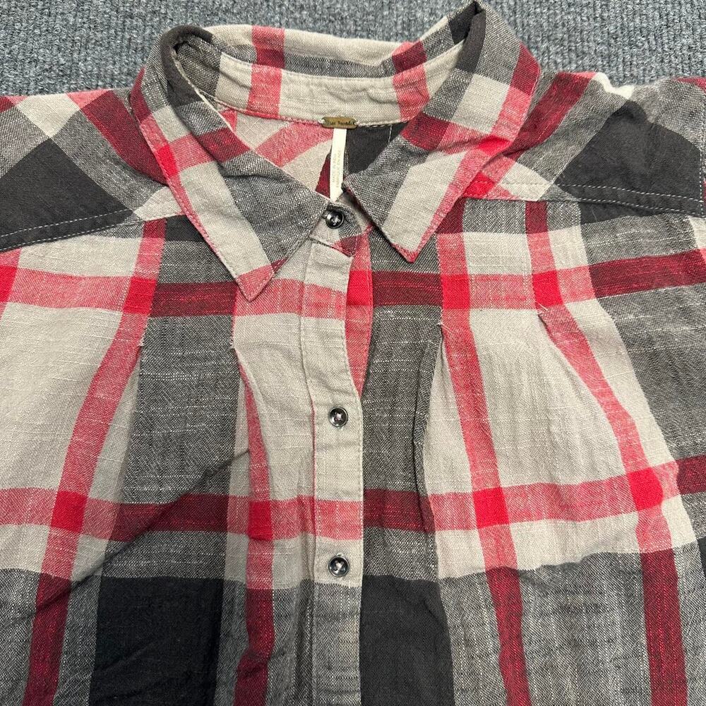 Free People Women’s Preppy in Plaid Ruffle Button-Down Tunic Top Camden Shirt M - Picture 2 of 7